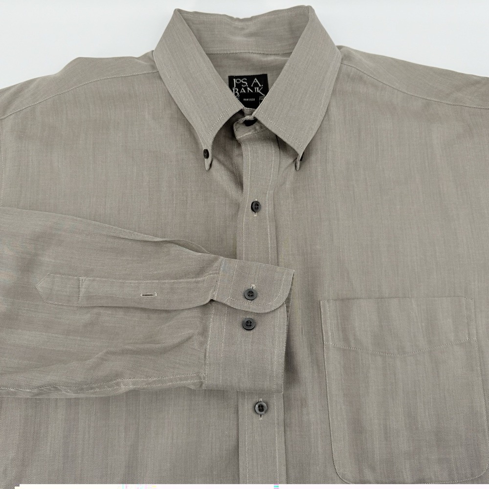 Jos A Banks Travelers Collection Button Down Shirt Men's L Cotton Herringbone